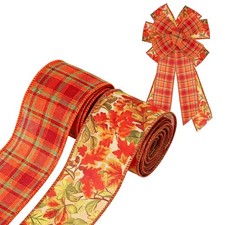 2 Rolls Fall Wired Ribbons for Wreath Bow, 2.5" x 10 x 10 Yards, Style A