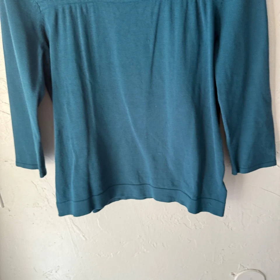 Blusa East 5th Y2k verde azulado cuello cuadrado manga 3/4 top tejido pequeña para salir Foto 3 de 4