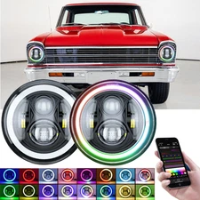 For Chevrolet Chevy II 1962-1968 7" Inch RGB LED Headlight Halo Angel Eyes DRL