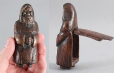 Antique 18thC Folk Art Carved Wood Figural Cloaked Religious Monk Snuff Box, NR