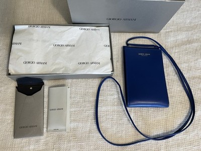 Giorgio Armani Cell Phone Crossbody Bag - Blue Leather Purse - With Tags
