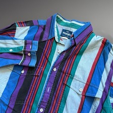 VINTAGE Wrangler Men's Large Brushpopper Shirt Cowboy Western Striped Rodeo