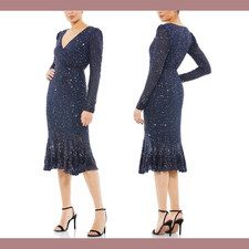 NWT Mac Duggal 2 10740 Sequin Dress Embellished Hemline Midnight S709