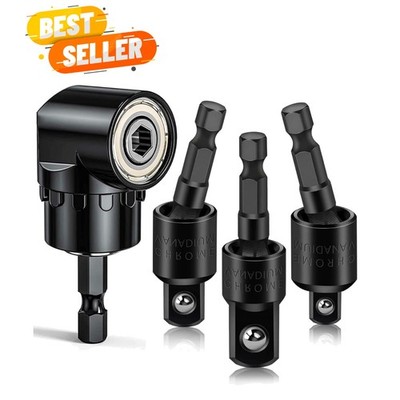 Flexible Drill Bit Extension Set: 360° Rotatable Right Angle Socket Adapter Set