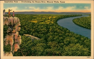 1930s Linen Postcard Inspiration Point Overlooking Brazos River Mineral Wells TX