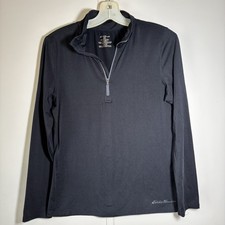 Eddie Bauer Fleece Pullover 1/4 Zip Womens Size Medium Black Logo M