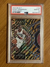 2023 Panini Select Premier Tiger Stripe SSP Scoot Henderson PSA 10