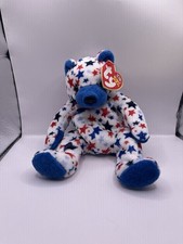 Ty Beanie Baby RED WHITE  BLUE Stars Blue Bear 8.5  MWMT USA American Toy FAST