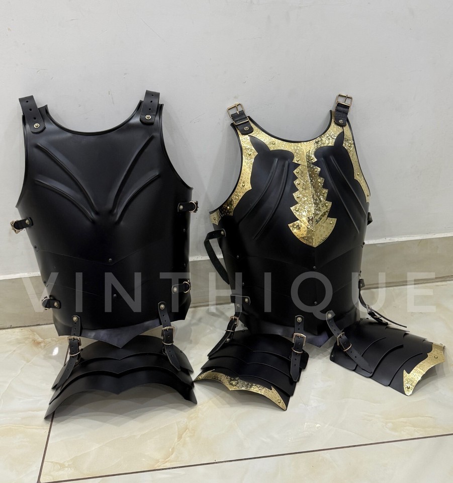 Medieval Dark Knight Breastplate Cuirass Armor with Gold Accents