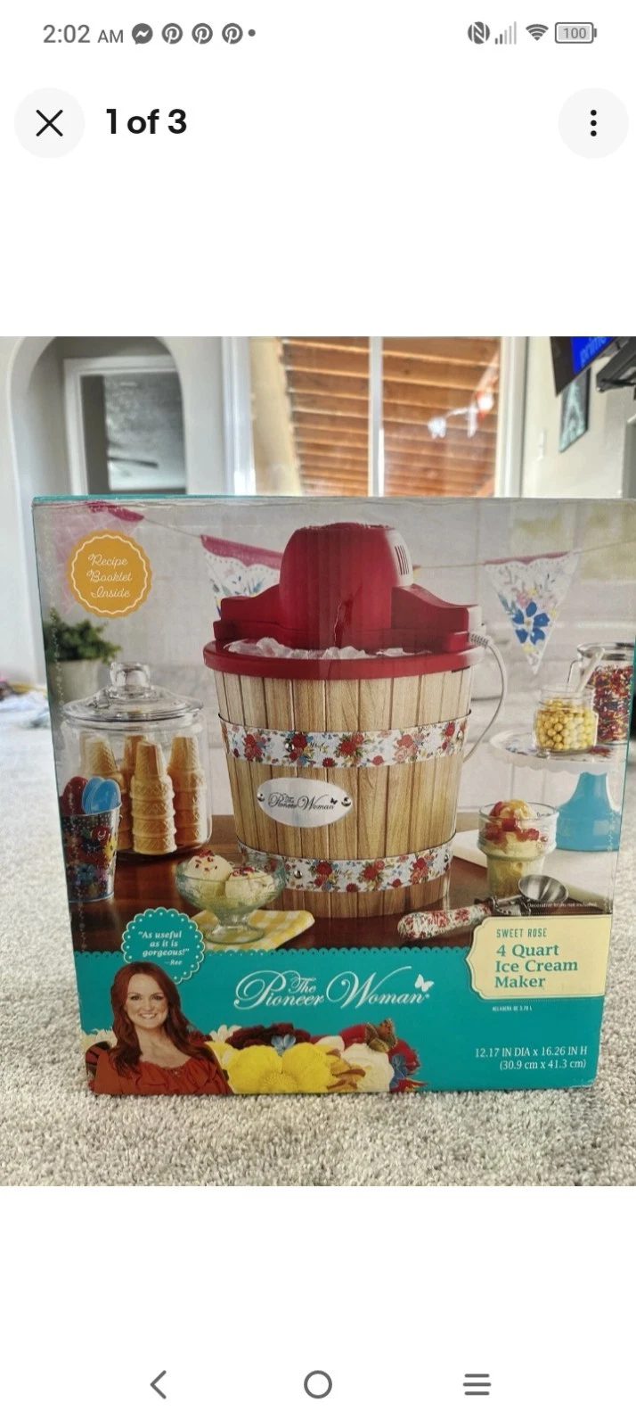 The Pioneer Woman 4 Quart Ice Cream Maker - Sweet Rose NEW