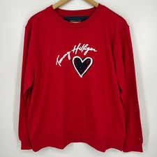 Tommy Hilfiger Womens Red Heart Logo Sweatshirt Size Large New NWT
