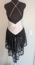 VTG USA Blush Pink Satin Bodice Black Lace Skirt Cris Negligee Slip Dress L