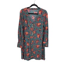 Madewell Easy Dress Womens Small Long Sleeve Button Front Green Floral Print