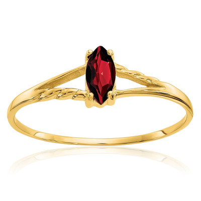 14K massiver Gelbgold 0,20 ct roter Granat gedrehter Solitär Ring 1 mm schmales Band