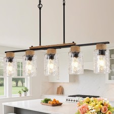 35" Dining Room Light Fixture/Chandelier Over Table, 5-Light Matte Black Kitc...
