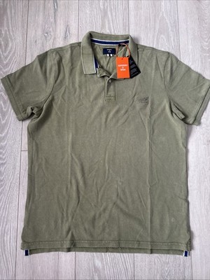 Superdry New Men s Slim Fit Destroyed Olive Green XL Polo Shirt RRP £39.99