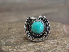 Native American Sterling Silver & Turquoise Lucky Horse Shoe Ring - Platero - Si