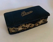 Antique Blue Velvet With Silver Tone Decoration Pin Box.