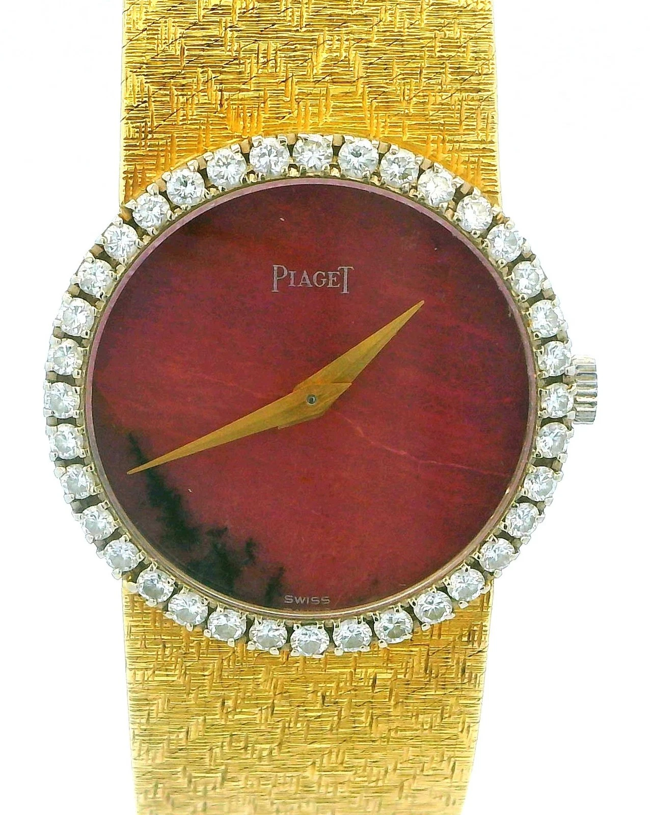 Piaget — Piaget 9706B68 Rhodochrosite Dial Diamond Bezel Mesh Bracelet in 18K Yellow Gold