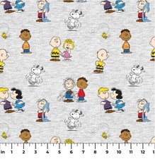 Cotton Peanuts Charlie Brown and Gang Heather Gray Fabric Print by Yard D606.03