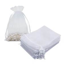 HRX Package White Organza Gift Bags 5x7 inch 100pcs, Mesh Jewelry Pouches Dra...