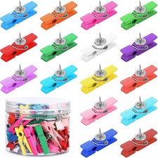 50Pcs Wooden Push Pin Clips,Wooden Clips with Thumb Tacks for Bulletin Board