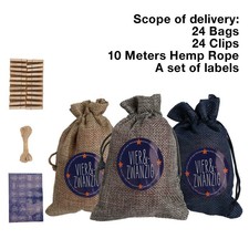 Bandezid Adventskalender Säckchen Set – 10 Stück, 8x10 Cm, Jute-Stoff, Mit Zugband, Zum Selbstbefüllen