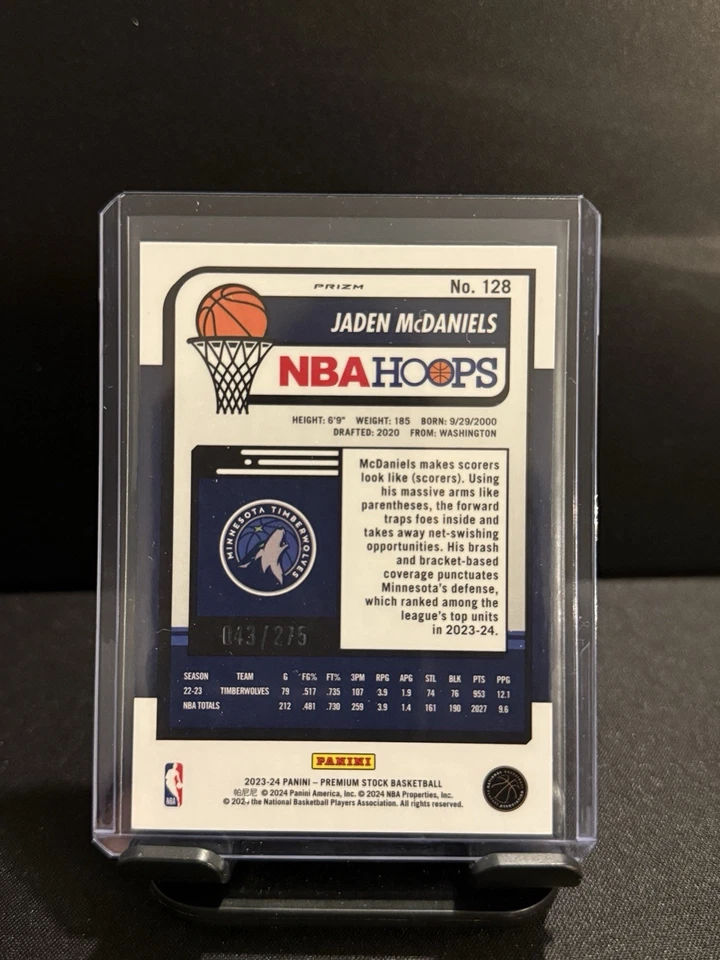 2023-24 Panini Nba Hoops Premium Stock - Jaden McDaniels #128 Red Prizm /275 - Image 2 of 2