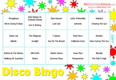 Lustiges Musikspiel Disco Bingo - Sommermotiv 450 Tickets