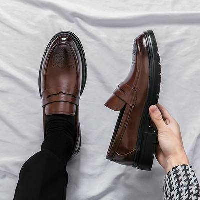 Men's Dress Shoes Office Flat Leather Sole Casual Business Gent Waterproof Shoes