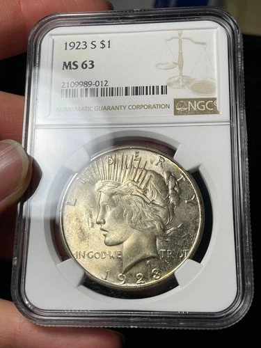 1923-S NGC MS63 Peace Silver Dollar Toned Better Date