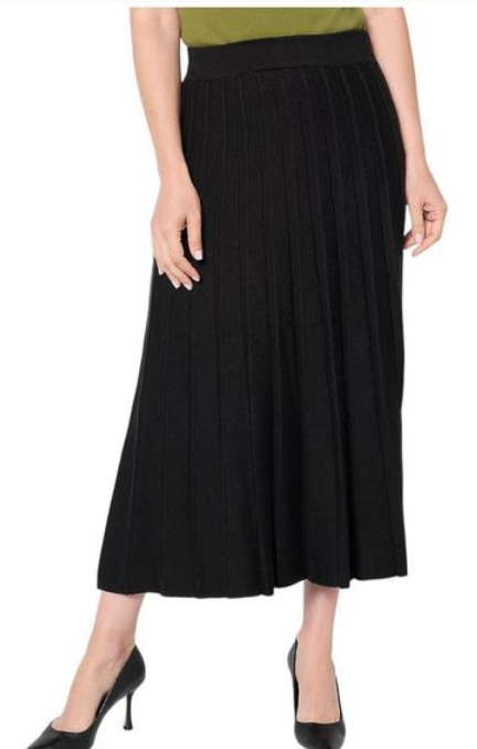 Isaac Mizrahi Live Sunburst Pleated Midi Sweater Skirt in Black Size XSP NEW