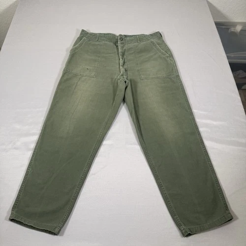 Vintage Military Pants 38x30 OG 107 Green Trousers Sateen Vietnam Baker Army