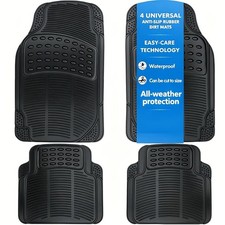 4pcs Universal Car Floor Mats Heavy Duty Black PVC Non Slip All Weather Trim Fit