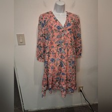 Loft Size 12 Pink Floral Shirt Dress W/embroidery