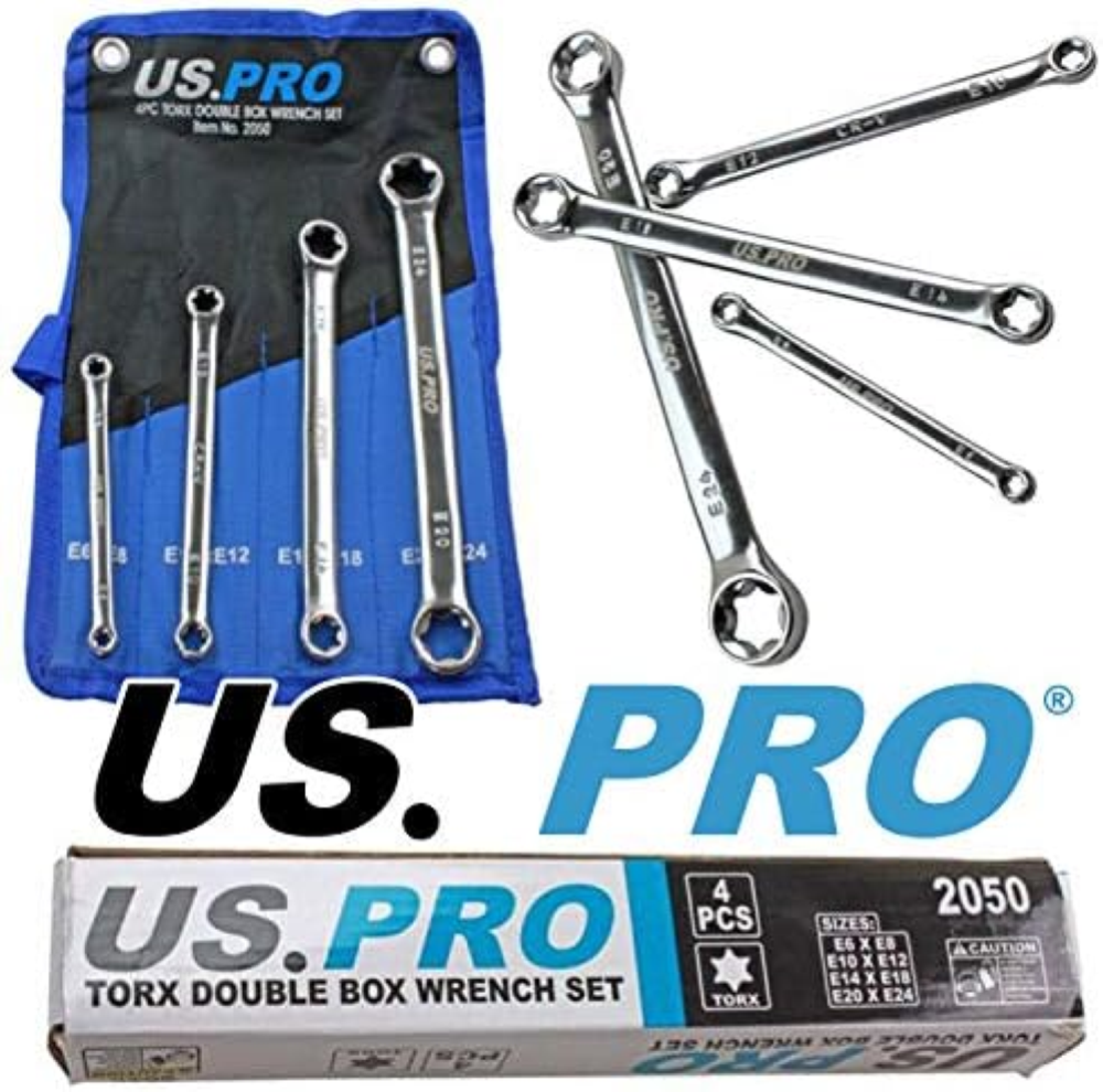 US PRO Tools, set di 4 chiavi a stella a stella doppia, E-Torx/femmina, E6 - E24
