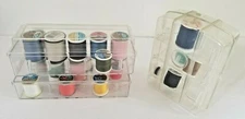 Vintage Lot of 2 Clear Thread Spool Boxes PLUS Falcon Products Tilt Thread Box 