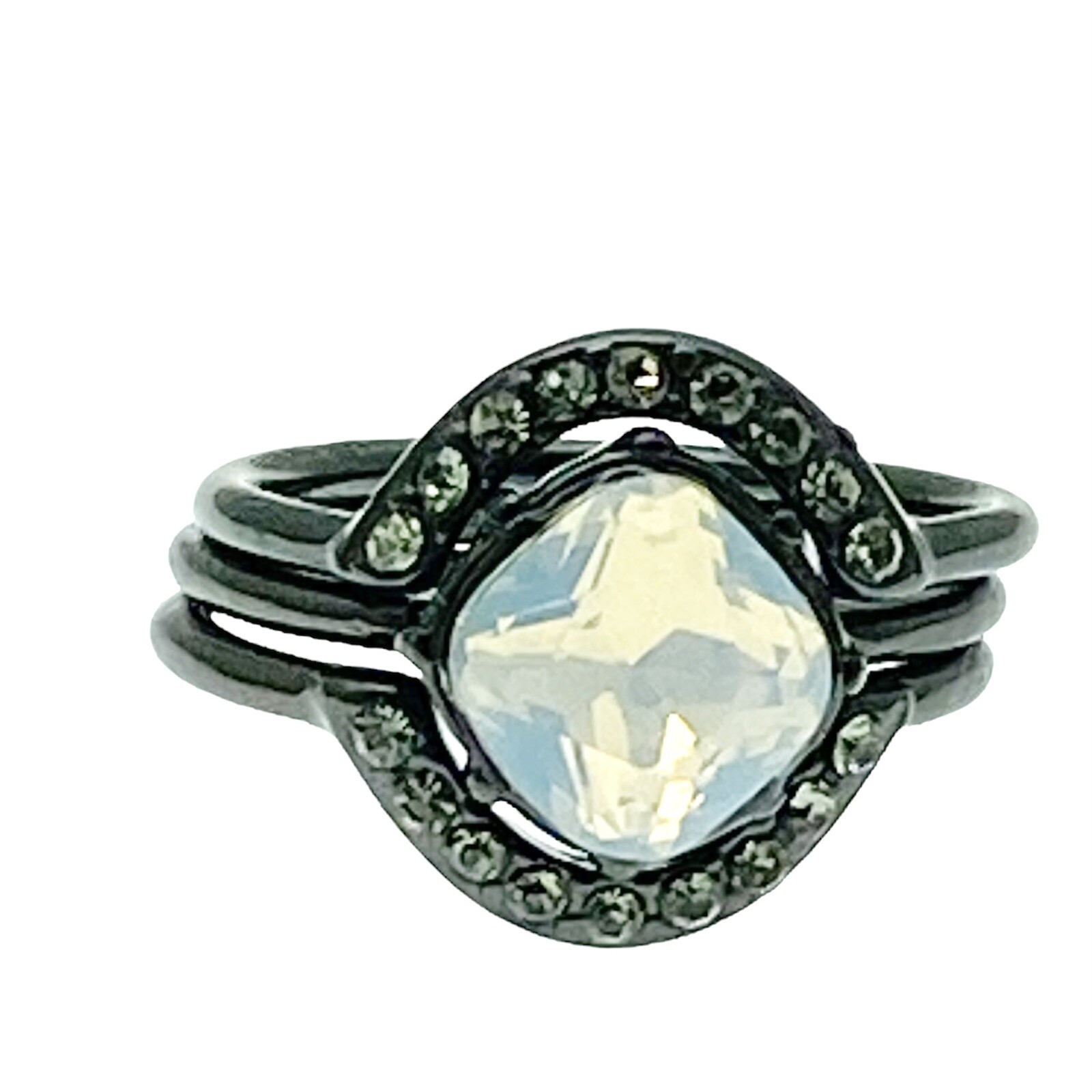 Black Tone Statement Ring Iridescent Square Glass… - image 1