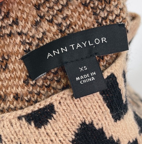Ann Taylor Womens XS Leopard Print Wool Blend Mock Neck Knit Sweater Brown - Picture 9 of 13