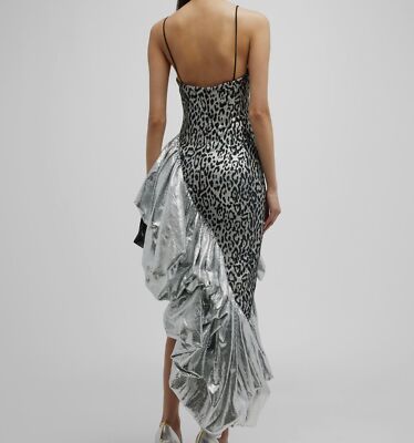 silver sequin high low dress Halter Ruffle Detail Sequin Maxi Dress Silver