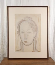 Ethereal Woman, Vintage Minimalist Pastel Portrait Drawing, Artist Kozlyanin