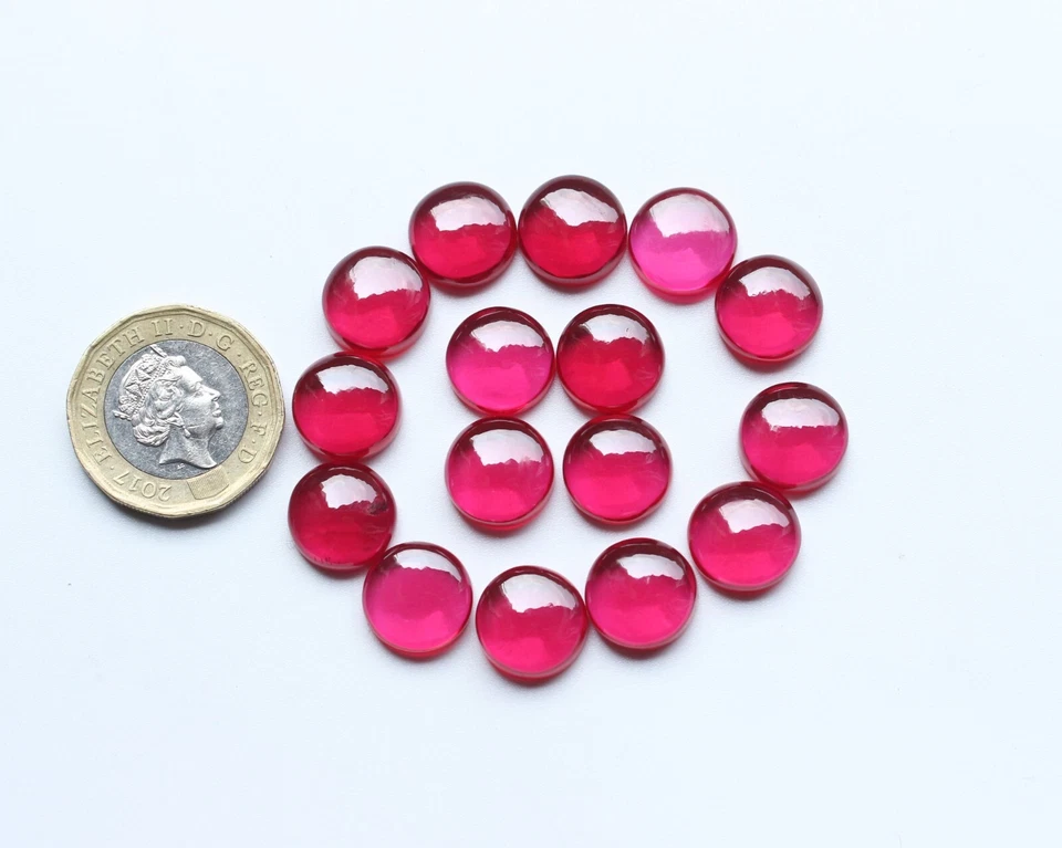 Ruby Gemstone Lab Created Red Ruby Smooth Polish Round Cabochon Lot 6,8,10,12MM - Image 3 of 4