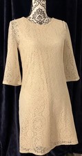 Tacera Dress Womens Medium Ivory Lace Overlay Lined Bell Sleeves Sheath Boho