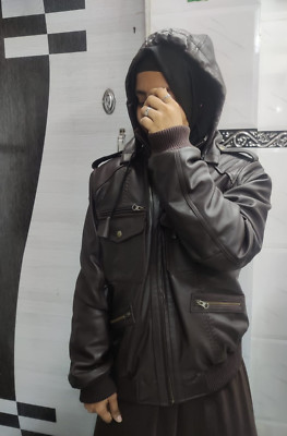 Women's Dark Brown Lamb Leather Hooded Bomber Jacket, Modern Party Casual Wear