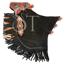 Western Genuine Leather Chinks Horse Riding Ranchers Cowboy Riding Gear Chaps