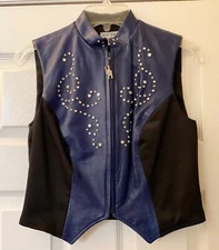 Hobby Horse Leather Western Show Shirt Vest w/Wrist Cuffs, Size S, Blue &Black