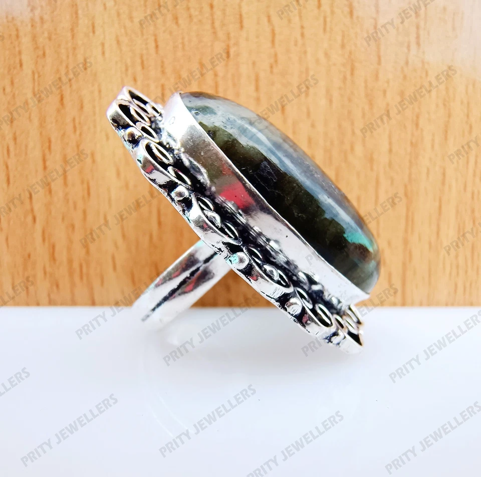 Anel de pedra preciosa labradorita natural, anel de prata esterlina 925, anel feito à mão - Imagem 4 de 4