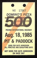 1985 Domino's Pizza 500 Pocono International Speedway Pit Pass Stub VGC #17367