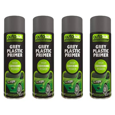 AutoTek Grau Kunststoff Grundierung Mehrzweck Aerosol Sprühfarbe 500ml x4