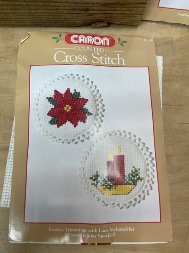 Lot Of 3 VTG Caron Counted Cross Stitch Christmas Ornament Kits 6294 6295 6298 - Picture 4 of 12